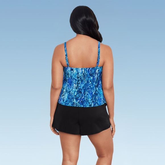 NWT Trimshaper Blue and Black Women's One Piece Swimsuit - Picture 2 of 10